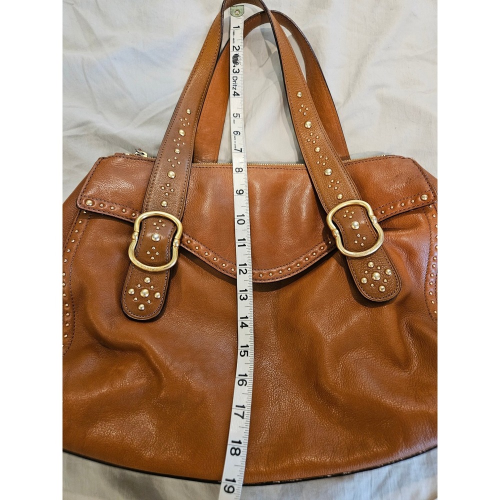 Michael Kors Brown Leather Studded Shoulder Bag Satchel Gold Large - Picture 12 of 12